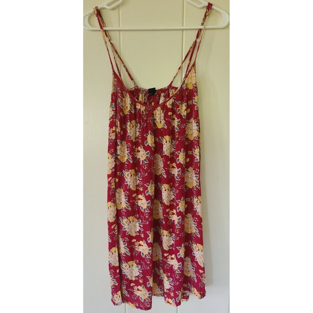 Volcom Womens M (12)Red Floral Swing Dress Double Low Back Spaghetti Straps